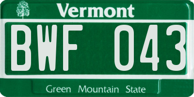 VT license plate BWF043