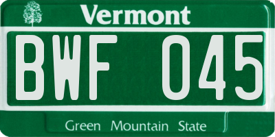 VT license plate BWF045