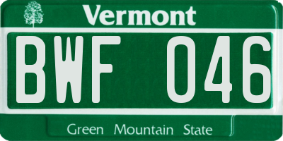 VT license plate BWF046