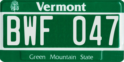 VT license plate BWF047
