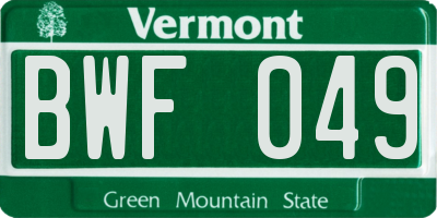 VT license plate BWF049