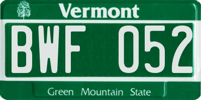VT license plate BWF052