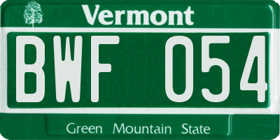 VT license plate BWF054