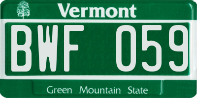 VT license plate BWF059