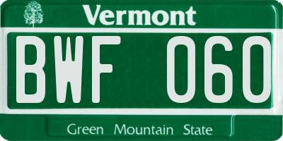 VT license plate BWF060