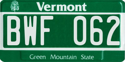 VT license plate BWF062