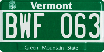 VT license plate BWF063