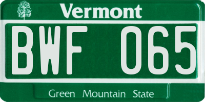 VT license plate BWF065
