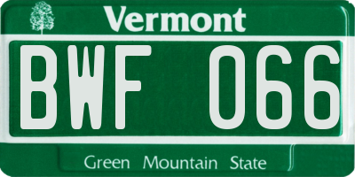 VT license plate BWF066