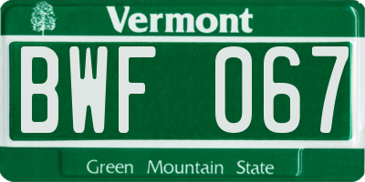 VT license plate BWF067