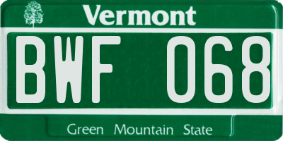 VT license plate BWF068