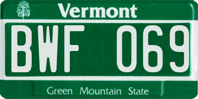 VT license plate BWF069