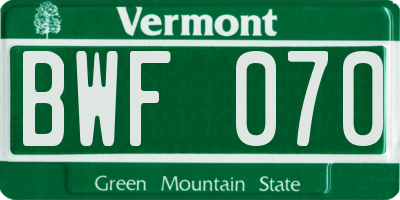 VT license plate BWF070