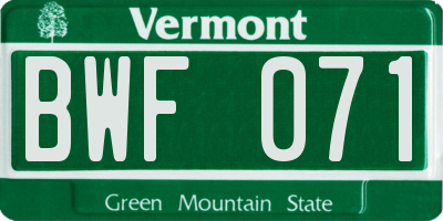 VT license plate BWF071
