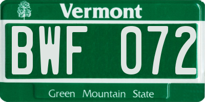 VT license plate BWF072