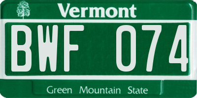 VT license plate BWF074
