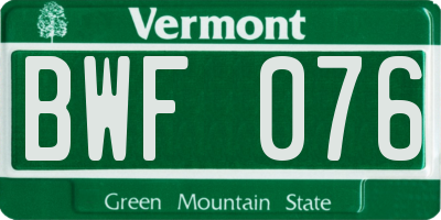 VT license plate BWF076