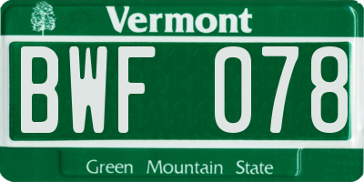 VT license plate BWF078
