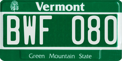 VT license plate BWF080