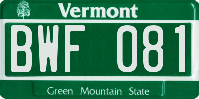 VT license plate BWF081