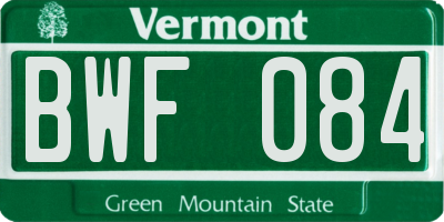 VT license plate BWF084