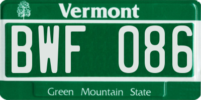 VT license plate BWF086