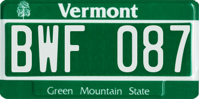VT license plate BWF087