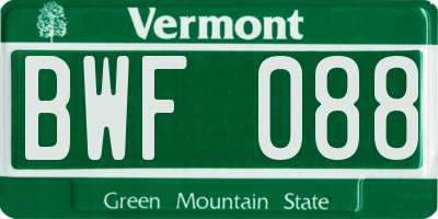 VT license plate BWF088