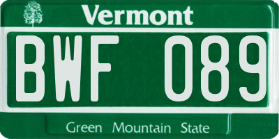 VT license plate BWF089