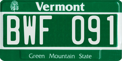 VT license plate BWF091