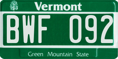 VT license plate BWF092