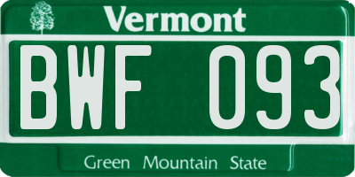 VT license plate BWF093