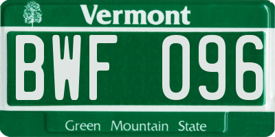 VT license plate BWF096