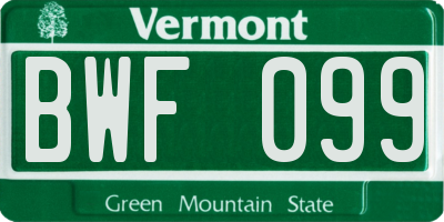 VT license plate BWF099