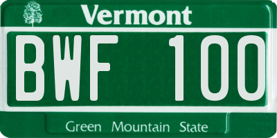 VT license plate BWF100