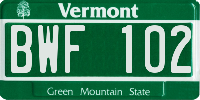 VT license plate BWF102