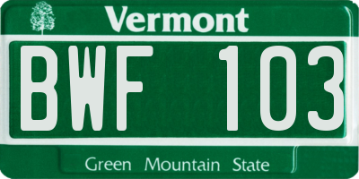 VT license plate BWF103