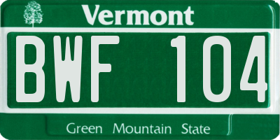 VT license plate BWF104