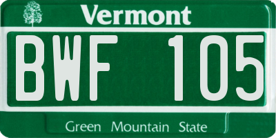 VT license plate BWF105