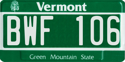 VT license plate BWF106