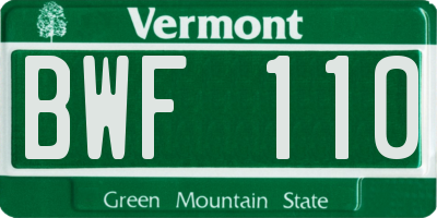 VT license plate BWF110