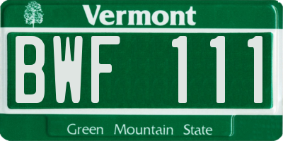 VT license plate BWF111