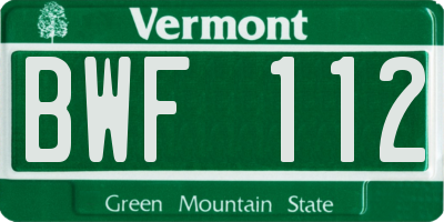 VT license plate BWF112