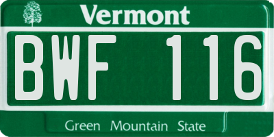 VT license plate BWF116