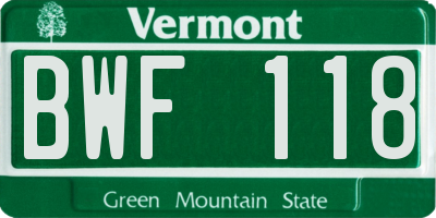 VT license plate BWF118