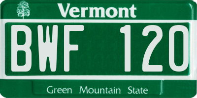 VT license plate BWF120
