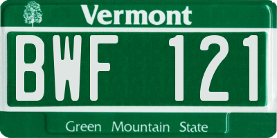 VT license plate BWF121