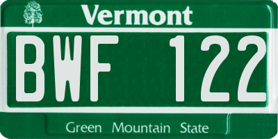 VT license plate BWF122