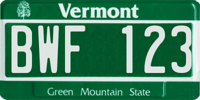 VT license plate BWF123