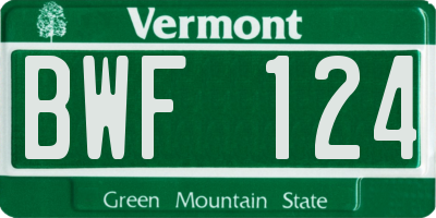 VT license plate BWF124
